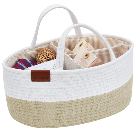 Cotton Diaper Caddy Organizer W/Removable Divider | Cotton Rope Diaper Storage Basket
