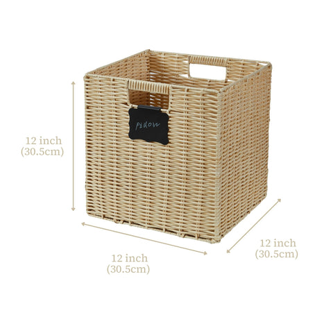 Wicker Baskets Storage Organization - Cube Storage Baskets for Shelves Toys Books Clothes Decorative Wicker Basket w/Handles