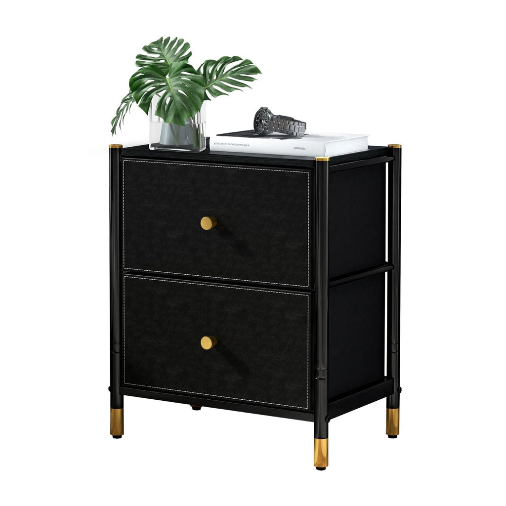 Nightstand With Drawers | 2-Tier | End Table Storage with Baskets