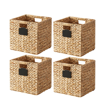 Foldable Natural Wicker Cube Storage Baskets - Set of 4