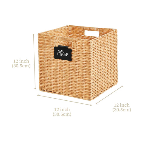 Wicker Baskets Storage Organization - Cube Storage Baskets for Shelves Toys Books Clothes Decorative Wicker Basket w/Handles