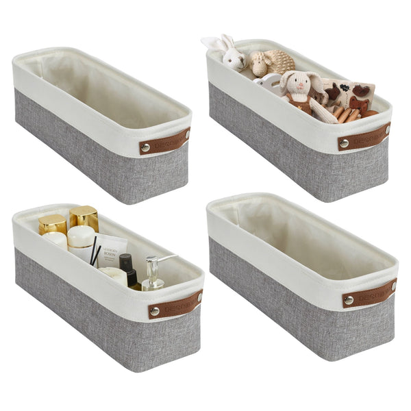 thumbnail interactive-video image 1 of DECOMOMO Storage Boxes With Lids - 3 Pack Collapsible Fabric Bins In Beige & White 1 of 13
