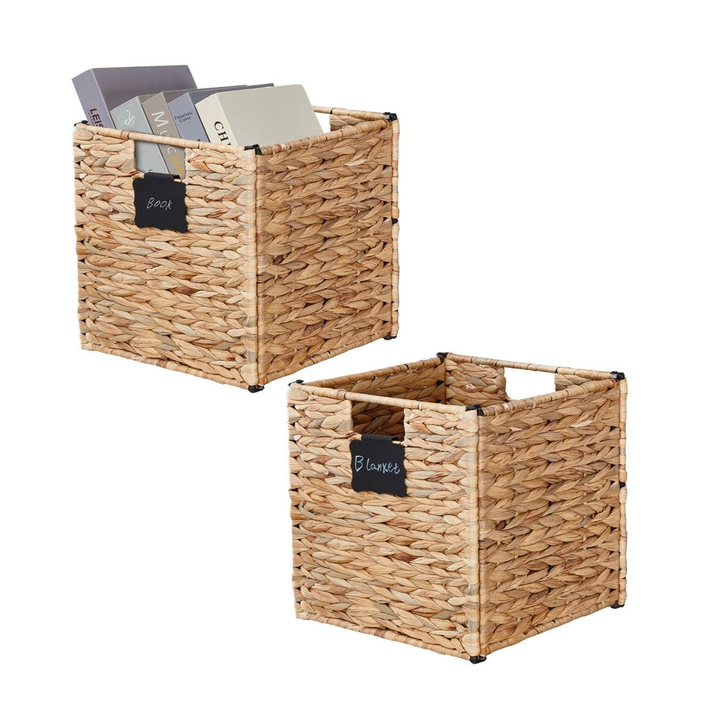 Natural Wicker Cube Storage Baskets - Set of 2
