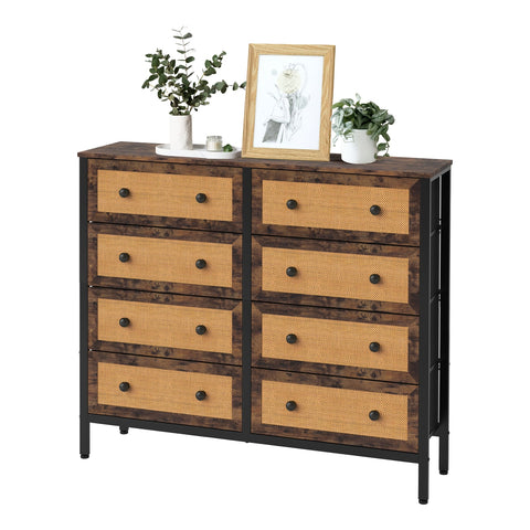 Mid-Century Modern Fabric Dresser with Rattan Fronts - Stylish Storage Solution for USA & Canada