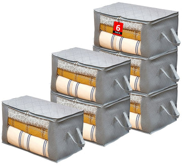 Large Blanket Storage Bag 6pc | Clothes Storage Bag w/Handles and Front Transparent