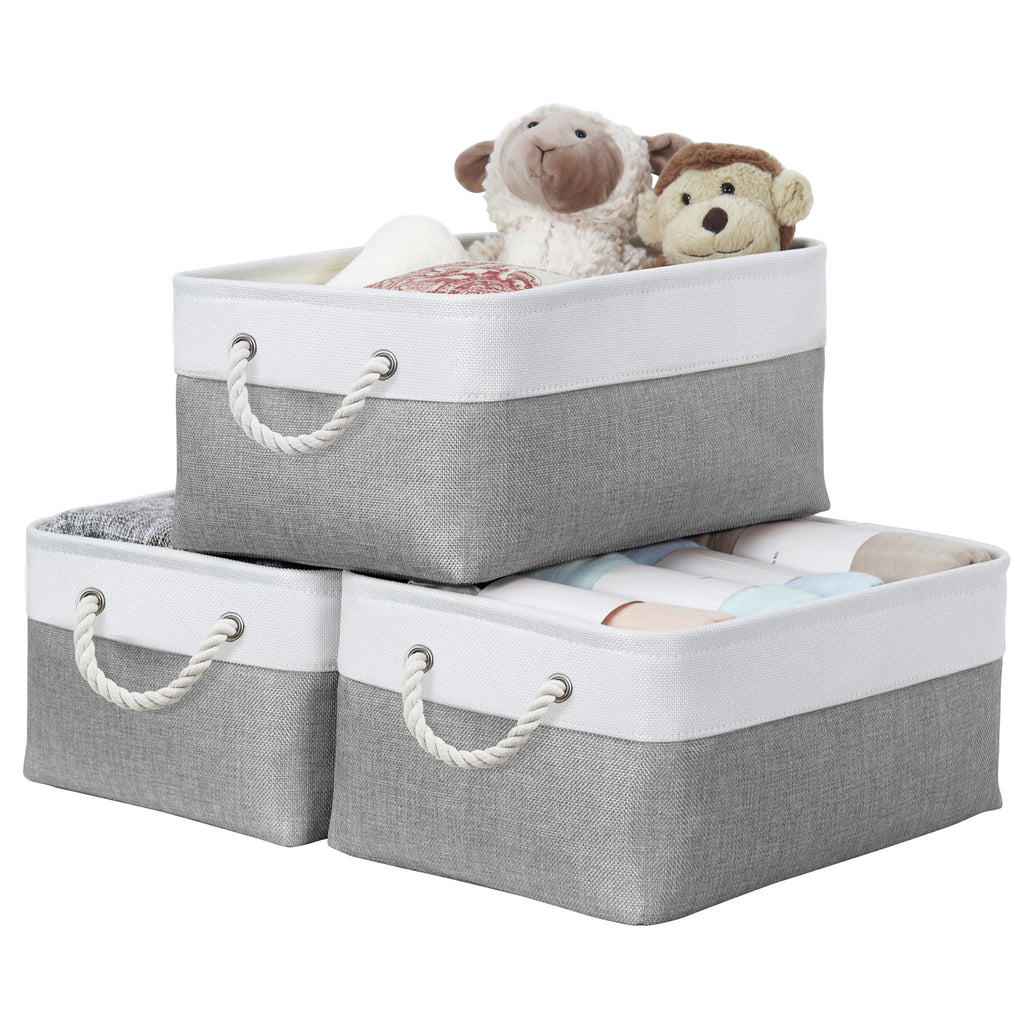 Medium Collapsible Storage Bin W/ Rope Handles - Fabric Storage Baskets for Kids Toy Storage