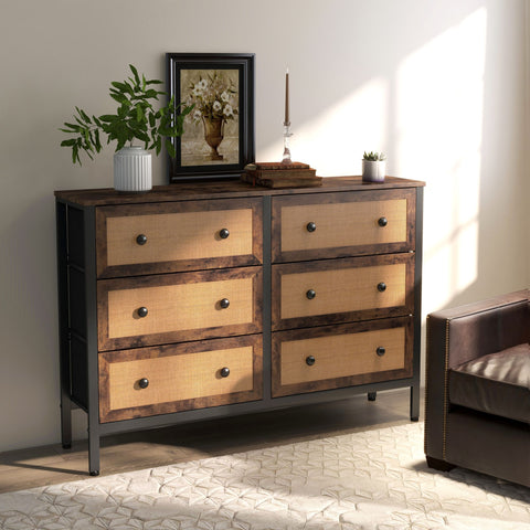 Mid-Century Fabric Dresser with Rattan Fronts