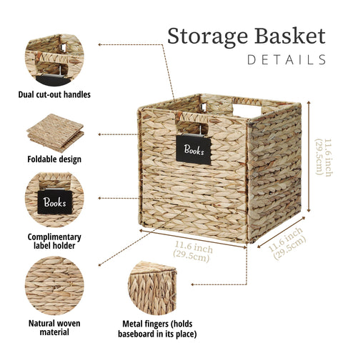 Natural Wicker Cube Storage Baskets - Set of 2