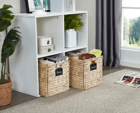 Natural Wicker Cube Storage Baskets - Set of 2