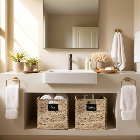 Natural Wicker Cube Storage Baskets - Set of 2