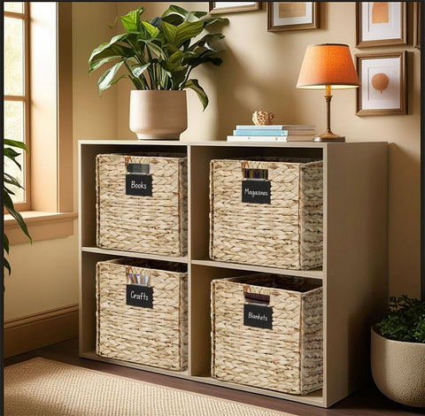 Natural Wicker Cube Storage Baskets - Set of 2