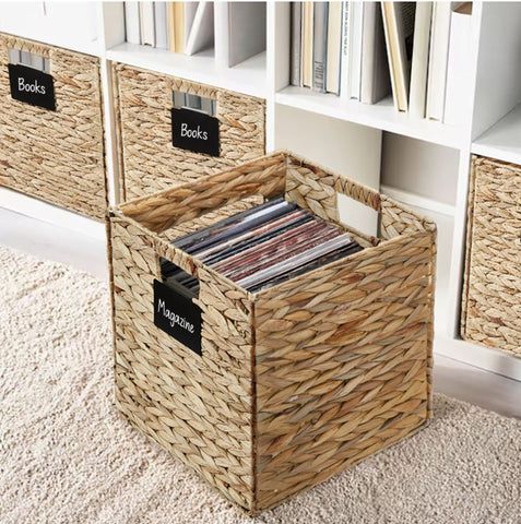 Natural Wicker Cube Storage Baskets - Set of 2