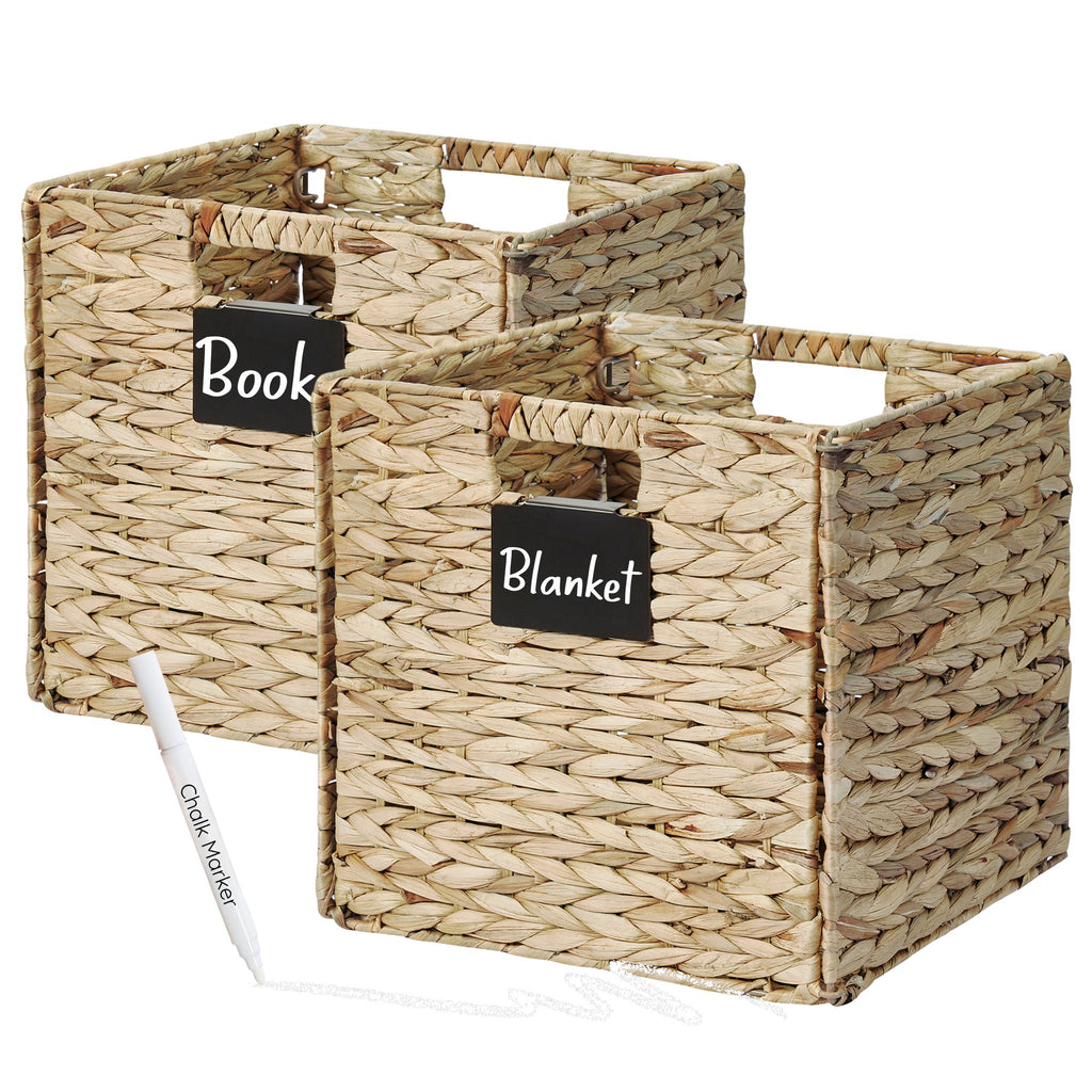 Natural Wicker Cube Storage Baskets - Set of 2
