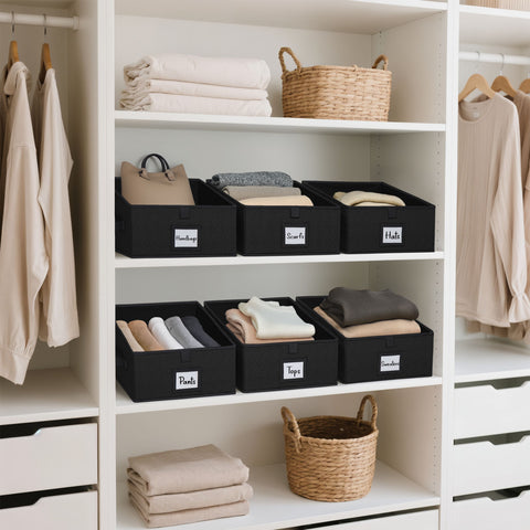 Closet Storage Bins, Trapezoid Linen Closet Organizers and Storage Baskets for Organization (Medium 6 - Pack, Grey)