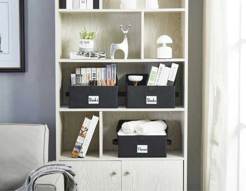 Closet Storage Bins, Trapezoid Linen Closet Organizers and Storage Baskets for Organization (Medium 6 - Pack, Grey)