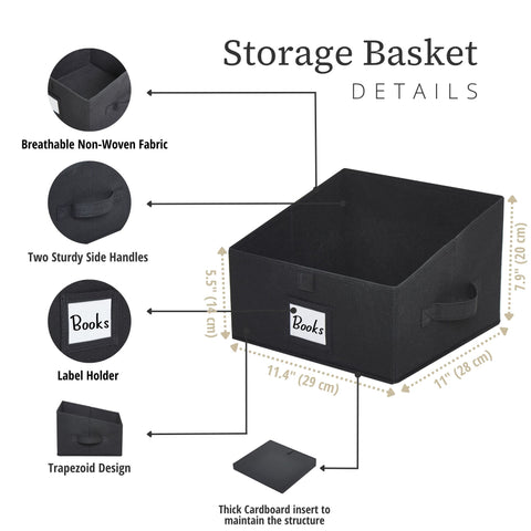 Closet Storage Bins, Trapezoid Linen Closet Organizers and Storage Baskets for Organization (Medium 6 - Pack, Grey)
