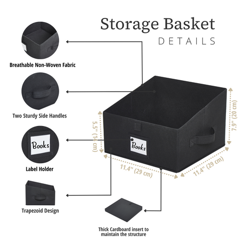 Closet Storage Bins, Trapezoid Linen Closet Organizers and Storage Baskets for Organization (Medium 6 - Pack, Grey)