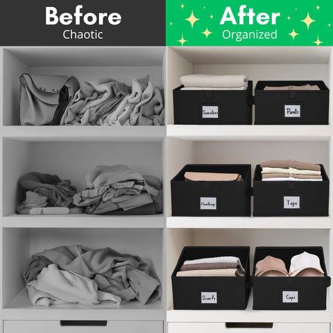 Closet Storage Bins, Trapezoid Linen Closet Organizers and Storage Baskets for Organization (Medium 6 - Pack, Grey)