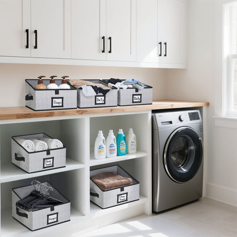 Closet Storage Bins, Trapezoid Linen Closet Organizers and Storage Baskets for Organization (Medium 6 - Pack, Grey)