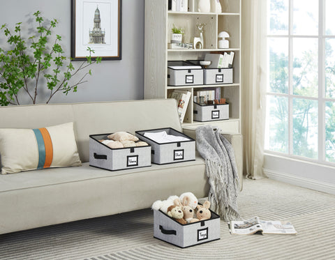 Closet Storage Bins, Trapezoid Linen Closet Organizers and Storage Baskets for Organization (Medium 6 - Pack, Grey)