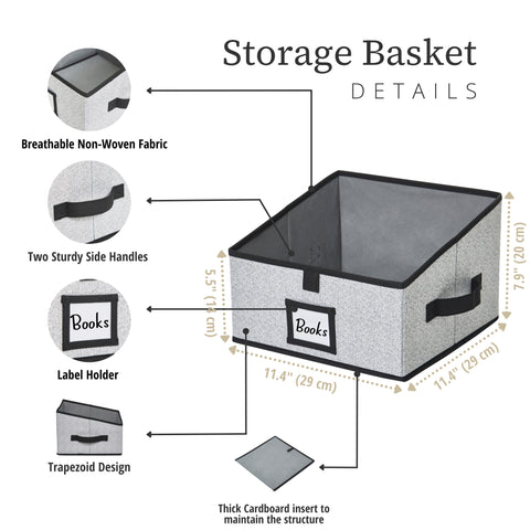 Closet Storage Bins, Trapezoid Linen Closet Organizers and Storage Baskets for Organization (Medium 6 - Pack, Grey)