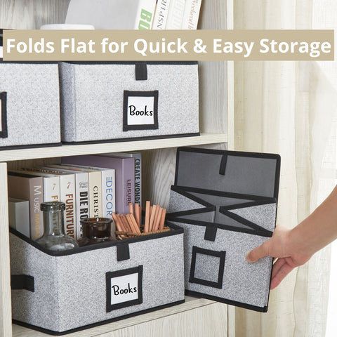Closet Storage Bins, Trapezoid Linen Closet Organizers and Storage Baskets for Organization (Medium 6 - Pack, Grey)