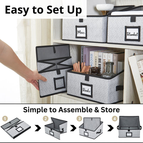Closet Storage Bins, Trapezoid Linen Closet Organizers and Storage Baskets for Organization (Medium 6 - Pack, Grey)