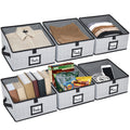 Closet Storage Bins, Trapezoid Linen Closet Organizers and Storage Baskets for Organization (Medium 6 - Pack, Grey)