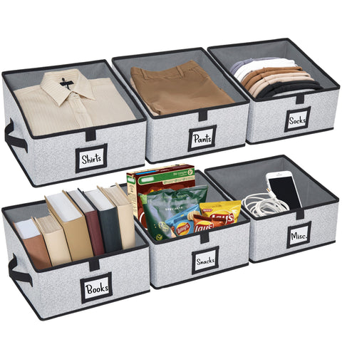 Closet Storage Bins, Trapezoid Linen Closet Organizers and Storage Baskets for Organization (Medium 6 - Pack, Grey)