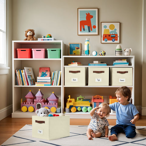 Foldable Storage Baskets for Shelves | Closet Storage Bins with Labels for Kids Toys, Bedroom, Laundry & Bathroom