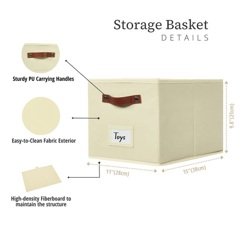 Foldable Storage Baskets for Shelves | Closet Storage Bins with Labels for Kids Toys, Bedroom, Laundry & Bathroom