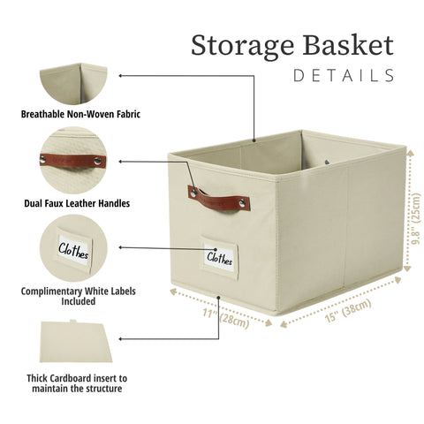 Foldable Storage Baskets for Shelves | Closet Storage Bins with Labels for Kids Toys, Bedroom, Laundry & Bathroom