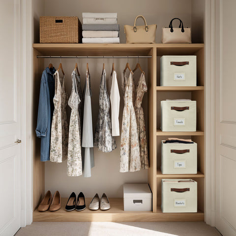 Foldable Storage Baskets for Shelves | Closet Storage Bins with Labels for Kids Toys, Bedroom, Laundry & Bathroom