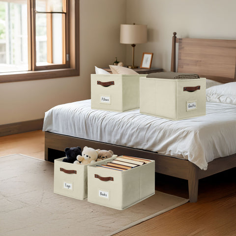 Foldable Storage Baskets for Shelves | Closet Storage Bins with Labels for Kids Toys, Bedroom, Laundry & Bathroom