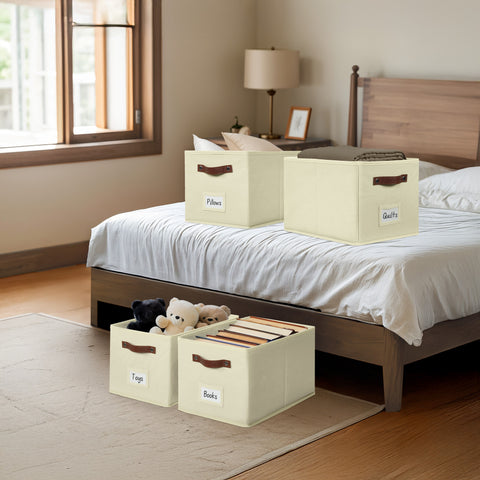 Foldable Storage Baskets for Shelves | Closet Storage Bins with Labels for Kids Toys, Bedroom, Laundry & Bathroom