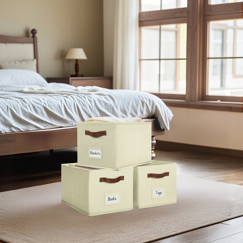 Foldable Storage Baskets for Shelves | Closet Storage Bins with Labels for Kids Toys, Bedroom, Laundry & Bathroom