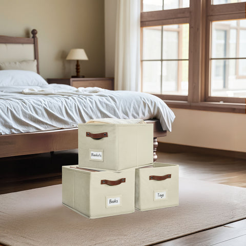 Foldable Storage Baskets for Shelves | Closet Storage Bins with Labels for Kids Toys, Bedroom, Laundry & Bathroom