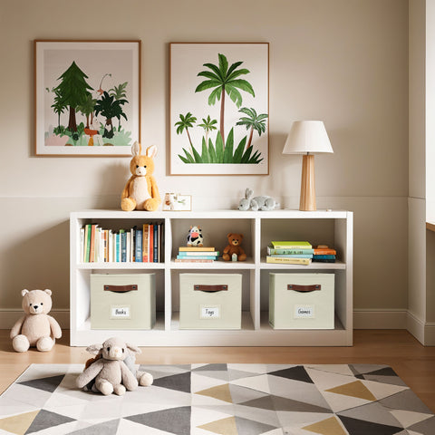 Foldable Storage Baskets for Shelves | Closet Storage Bins with Labels for Kids Toys, Bedroom, Laundry & Bathroom