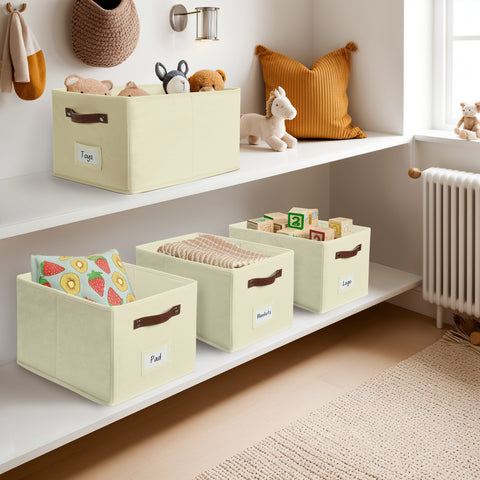 Foldable Storage Baskets for Shelves | Closet Storage Bins with Labels for Kids Toys, Bedroom, Laundry & Bathroom