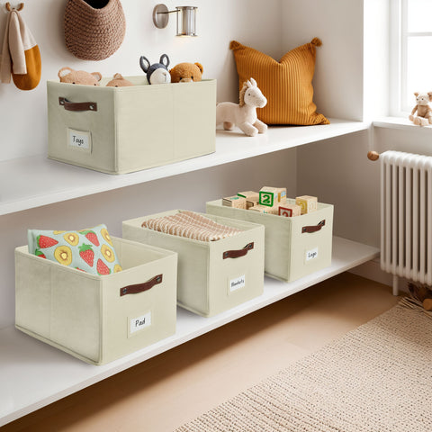 Foldable Storage Baskets for Shelves | Closet Storage Bins with Labels for Kids Toys, Bedroom, Laundry & Bathroom