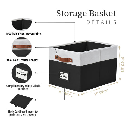 Foldable Storage Baskets for Shelves | Closet Storage Bins with Labels for Kids Toys, Bedroom, Laundry & Bathroom