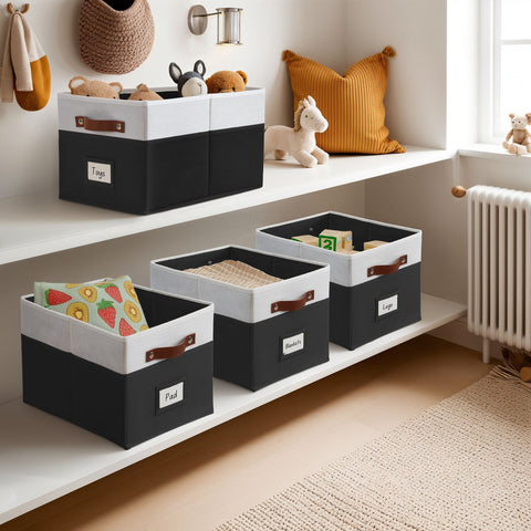 Foldable Storage Baskets for Shelves | Closet Storage Bins with Labels for Kids Toys, Bedroom, Laundry & Bathroom