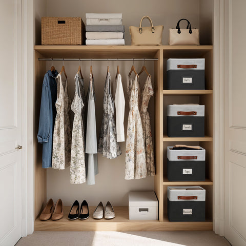 Foldable Storage Baskets for Shelves | Closet Storage Bins with Labels for Kids Toys, Bedroom, Laundry & Bathroom