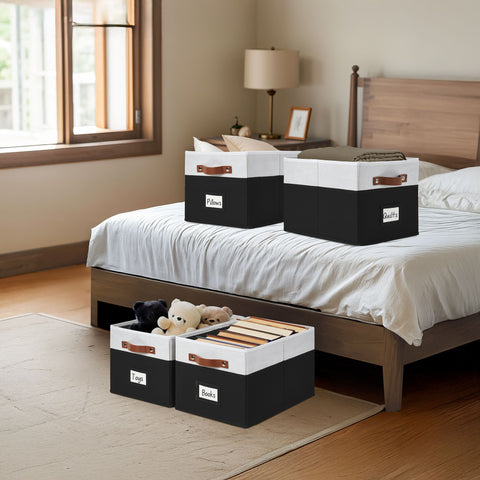 Foldable Storage Baskets for Shelves | Closet Storage Bins with Labels for Kids Toys, Bedroom, Laundry & Bathroom