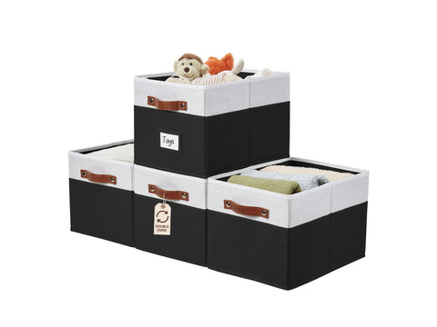 Foldable Storage Baskets for Shelves | Closet Storage Bins with Labels for Kids Toys, Bedroom, Laundry & Bathroom