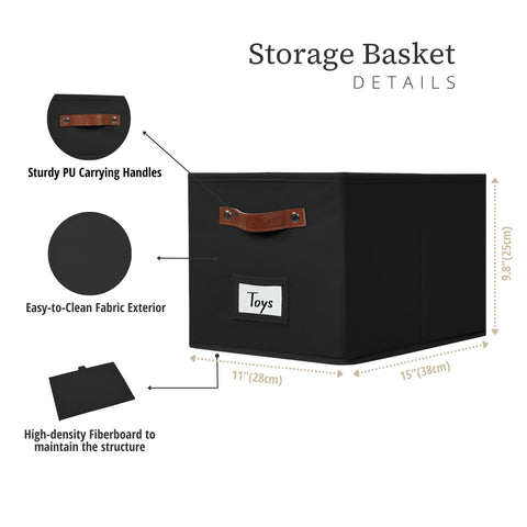 Foldable Storage Baskets for Shelves | Closet Storage Bins with Labels for Kids Toys, Bedroom, Laundry & Bathroom
