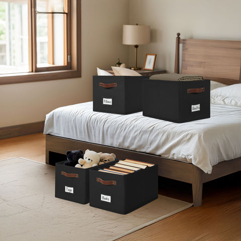 Foldable Storage Baskets for Shelves | Closet Storage Bins with Labels for Kids Toys, Bedroom, Laundry & Bathroom