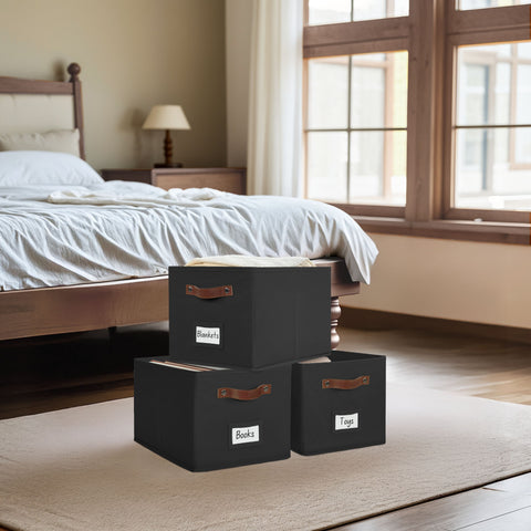 Foldable Storage Baskets for Shelves | Closet Storage Bins with Labels for Kids Toys, Bedroom, Laundry & Bathroom