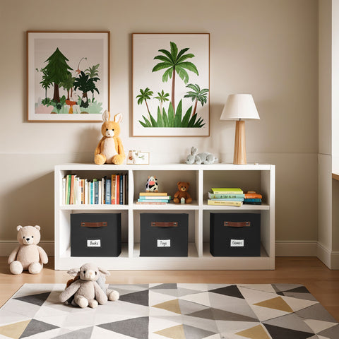 Foldable Storage Baskets for Shelves | Closet Storage Bins with Labels for Kids Toys, Bedroom, Laundry & Bathroom
