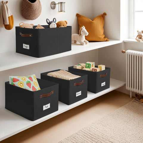 Foldable Storage Baskets for Shelves | Closet Storage Bins with Labels for Kids Toys, Bedroom, Laundry & Bathroom